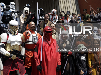 Star Wars fans are posing as Star Wars characters during the Reto Fest CDMX convention to celebrate World Star Wars Day at the Churubusco Co...