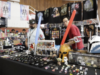 Star Wars collectible items are being displayed at the Reto Fest CDMX convention to celebrate World Star Wars Day at the Churubusco Conventi...