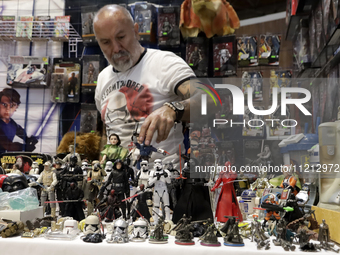 Star Wars collectible items are being displayed at the Reto Fest CDMX convention to celebrate World Star Wars Day at the Churubusco Conventi...