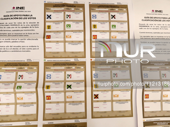 Electoral ballot papers are being shown during a tour to demonstrate the electoral packages that will be used for the 2024 elections in Mexi...