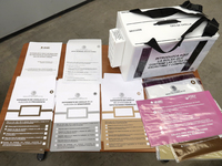 Electoral tally records are being shown during a tour to display the Electoral Packages that will be used for the 2024 elections in Mexico,...