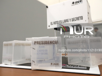 Ballot boxes are being shown during a tour to display the electoral packages that will be used for the 2024 elections in Mexico. This event...