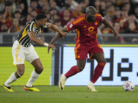 Gleison Bremer of Juventus FC is competing for the ball with Romelu Lukaku of A.S. Roma during the Serie A TIM match between AS Roma and Juv...