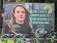 A campaign poster for Terry Reintke, the German Green Party candidate, is on display, featuring the message ''A strong Europe means a secure...