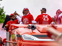 Players of PSV are arriving at Stadhuisplein during the homage for their championship season 2023-2024 in Eindhoven, Netherlands, on May 6,...