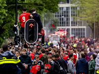 Supporters are gathering on the Stadhuisplein during the tribute to PSV for their championship season 2023-2024 in Eindhoven, Netherlands, o...