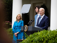 President Joe Biden welcomes guests as he and First Lady Dr. Jill Biden host a Cinco de Mayo reception in the White House Rose Garden, Washi...