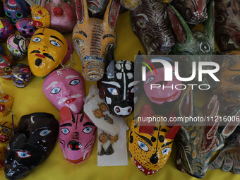 Masks are being sold at the Apapacho Fair in Mexico City, at the National Museum of Popular Cultures, on the eve of Mother's Day. Products a...