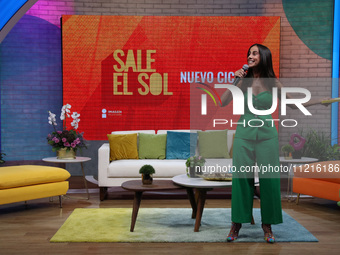 TV host Paulina Mercado is speaking during the presentation of new members for the morning TV show "Sale El Sol" by Imagen TV in Mexico City...