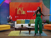 TV host Paulina Mercado is speaking during the presentation of new members for the morning TV show "Sale El Sol" by Imagen TV in Mexico City...
