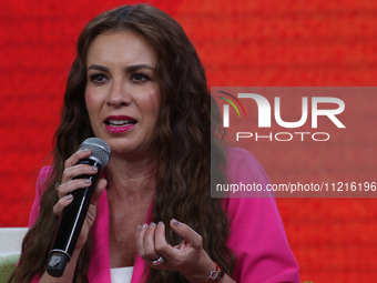 Actress Ingrid Coronado is speaking during the presentation of new members for the morning TV show "Sale El Sol" by Imagen TV in Mexico City...