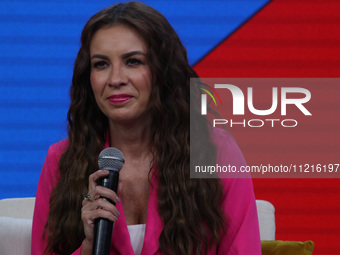 Actress Ingrid Coronado is speaking during the presentation of new members for the morning TV show "Sale El Sol" by Imagen TV in Mexico City...
