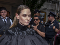Rebecca Ferguson is wearing Thom Browne as she departs the Pierre Hotel for the 2024 Met Gala in New York City, USA, on May 6, 2024. (