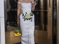 Gigi Hadid is departing the Pierre Hotel for the 2024 Met Gala in New York City, USA, on May 6, 2024, wearing Thom Browne. (