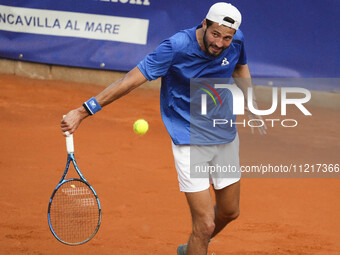Titouan Droguet of France is playing in the Round of 32 of the ATP Challenger Tour in Francavilla al Mare, Italy, on May 7, 2024. He has won...