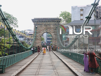 The Punalur Suspension Bridge (Thookku Palam) is being viewed in Punalur, Kerala, India, on April 7, 2024. Constructed under the supervision...