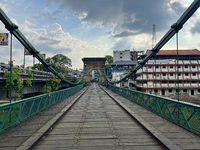 The Punalur Suspension Bridge (Thookku Palam) is being viewed in Punalur, Kerala, India, on April 7, 2024. Constructed under the supervision...