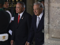 President of Mexico, Andres Manuel Lopez Obrador (right), is receiving Juan Antonio Briceno (left), Prime Minister of Belize, at the Nationa...