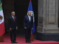 President of Mexico Andres Manuel Lopez Obrador (right) and Prime Minister of Belize Juan Antonio Briceno (left) are attending the welcoming...