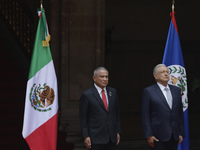 President of Mexico Andres Manuel Lopez Obrador (right) and Prime Minister of Belize Juan Antonio Briceno (left) are attending the welcoming...