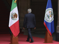 President Andres Manuel Lopez Obrador of Mexico is accompanying Prime Minister Juan Antonio Briceno of Belize during the welcoming ceremony...