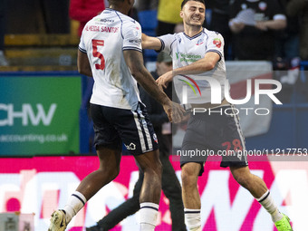 Aaron Collins #28 of Bolton Wanderers is celebrating his goal during the Sky Bet League 1 Play-Off Semi-Final 2nd leg between Bolton Wandere...