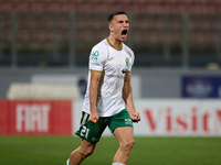 Carlo Zammit Lonardelli of Floriana is reacting in celebration after scoring his penalty kick during a penalty shoot-out from the IZIBET FA...