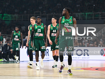 Players from Panathinaikos Athens are competing during the Euroleague, Playoff D, Game 5, match against Maccabi Playtika Tel Aviv at Oaka Al...