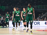 Players from Panathinaikos Athens are competing during the Euroleague, Playoff D, Game 5, match against Maccabi Playtika Tel Aviv at Oaka Al...