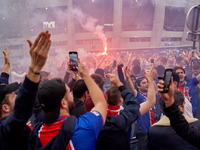 PSG supporters and ultras arrived at the Parc des Princes Stadium ahead of the UEFA Champions League semi-final second-leg football match be...