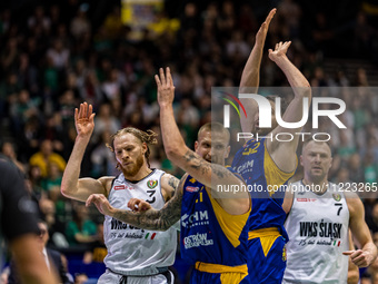 A basketball match in the Orlen Basket Liga is taking place between WKS Slask Wroclaw and Stal Ostrow Wielkopolski in Wroclaw, Poland, on Ma...