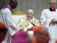 Pope Francis is celebrating Vespers in Saint Peter's Basilica, Vatican City, on May 9, 2024. He is leading the celebration after presiding o...