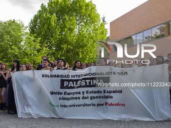 In Madrid, Spain, on May 9, 2024, hundreds of university students are camping at Universidad Complutense de Madrid in protest in support of...