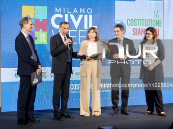 Venanzio Postiglione, Beppe Sala, Elisabetta Soglio, Attilio Fontana, and Rossella Sacco are attending the Milano Civil Week opening at Giur...