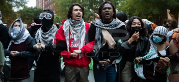 George Washington University students rally outside president’s office