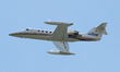A 1989 Gates Learjet 35A flies above the Lincoln Memorial on the National Mall in Washingt...