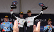 Sebastien Ogier (R) and Vincent Landais (L) are standing on the podium of the Fafe 2 Wolf...
