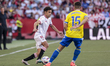 Jesus Navas of Sevilla FC is battling for the ball during the La Liga EA Sports match betw...