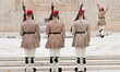 Evzones are changing guards by the tomb of the unknown soldier in front of the Hellenic Pa...