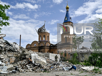 A church of the Intercession is being destroyed by Russian shelling in Orikhiv, Zaporizhzhia region, Ukraine, on May 20, 2024. NO USE RUSSIA...