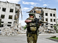 A fighter of the 53rd Battalion of the 141st Separate Infantry Brigade is serving in the Zaporizhzhia region, Ukraine, on May 20, 2024. NO U...