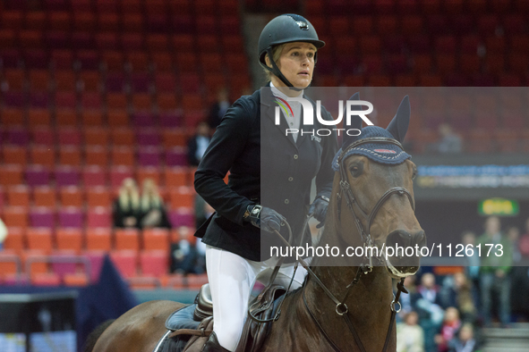 British horse jumper Laura Renwick placed sixth in the opening 1.4m race against time during the 2016 Gothenburg Horse Show  in Gothenburg,...