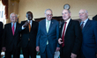 President William Ruto of Kenya  (second from left) stands for a photo with Senate Majorit...