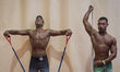 Two athletes are training moments before competing in the Northern Spain Bodybuilding and...
