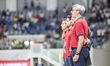 Portugal manager Joao Santos with his team is singing the national anthem in Limassol, Cyp...