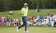 Collin Morikawa of the United State acknowledges the crowd after his birdie on the 9th gre...