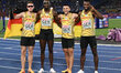Germany is winning the bronze medal in the 4 x 100m relay for men during the European Athl...