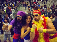 Wrestling fans dressed as  famous wrestler Hulk Hogan and Demolition Man during the WWE Live in Turin. (