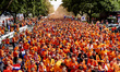 Supporters of the Netherlands are gathering before the match between Poland and the Nether...