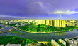 A beautiful rainbow is appearing after a rain over Korla, Xinjiang Uygur Autonomous Region...